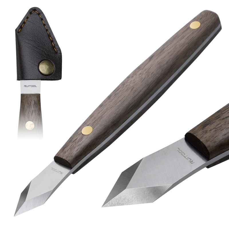 RUITOOL Marking Knife, Woodworking Scribing Knife with Leather Sheath, High Carbon Steel Double Beveled Blade Striking Knife with Wooden Handle, Premium Quality Wood Scribe Tool for Carving