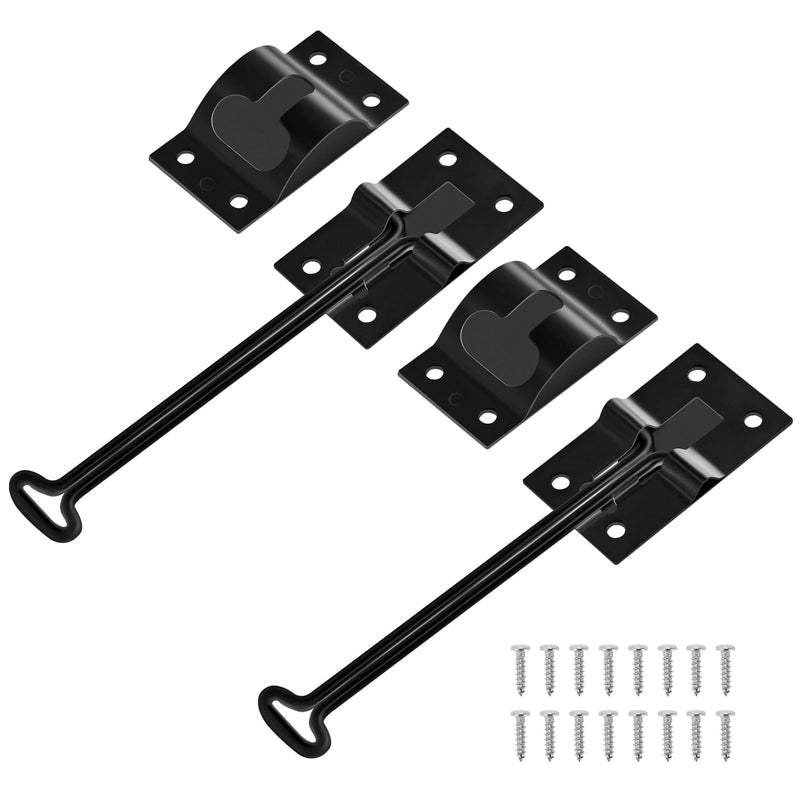 RV Door Holder with Silent Snap, Upgrade Noiseless Black Metal Camper Door Holder Trailer Door Latch, Catch T-Style Door Holder to Keep Door Open for Cargo Trailer, Truck (2 Pack,6 Inch)