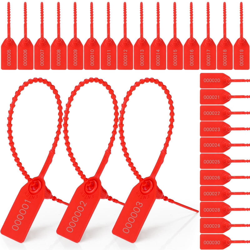 Nuanchu 100 Pcs Plastic Tamper Seals Numbered Zip Ties Fire Extinguisher Tags Disposable Self-Locking Tie, 170 mm Length(Red) Red