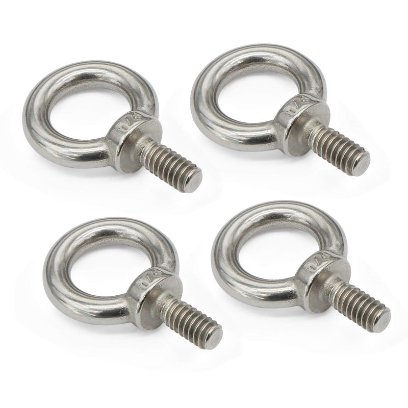 Aiwaiufu 4 Packs 1/4"-20 Eye Bolts, 316 Stainless Steel Marine Grade Shoulder Eye Bolts, UNC Standard Threaded Lifting Ring Bolts