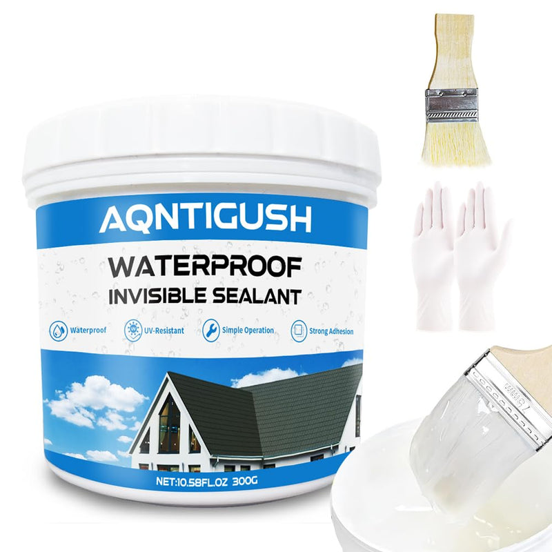 10.5 OZ (300g) AQNTIGUSH Invisible Waterproof Agent, Waterproof Insulating Sealant, Transparent Waterproof Coating, Waterproof Anti-Leakage Agent, Transparent Repairing Leak Waterproof Adhesive