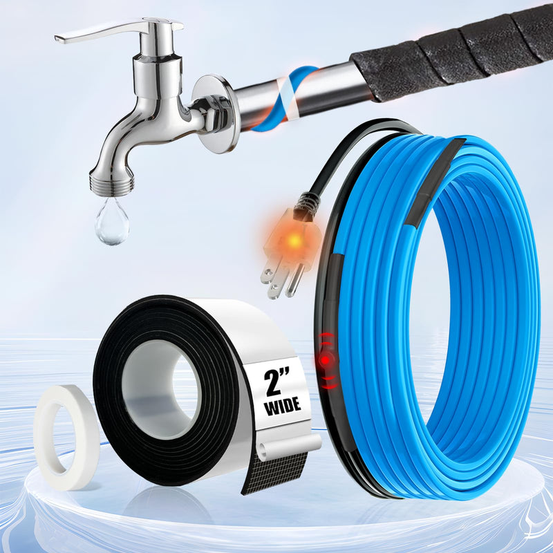 MAXKOSKO 6Feet Water Pipe Heat Trace Kit with Thermostat for Pipe Freeze Protection, 8.2 Ft x 2 In Self-Adhesive Outdoor Water Pipe Insulation Tape for 120V Electric Pipe Heat Cable Anti-freeze 6-Feet