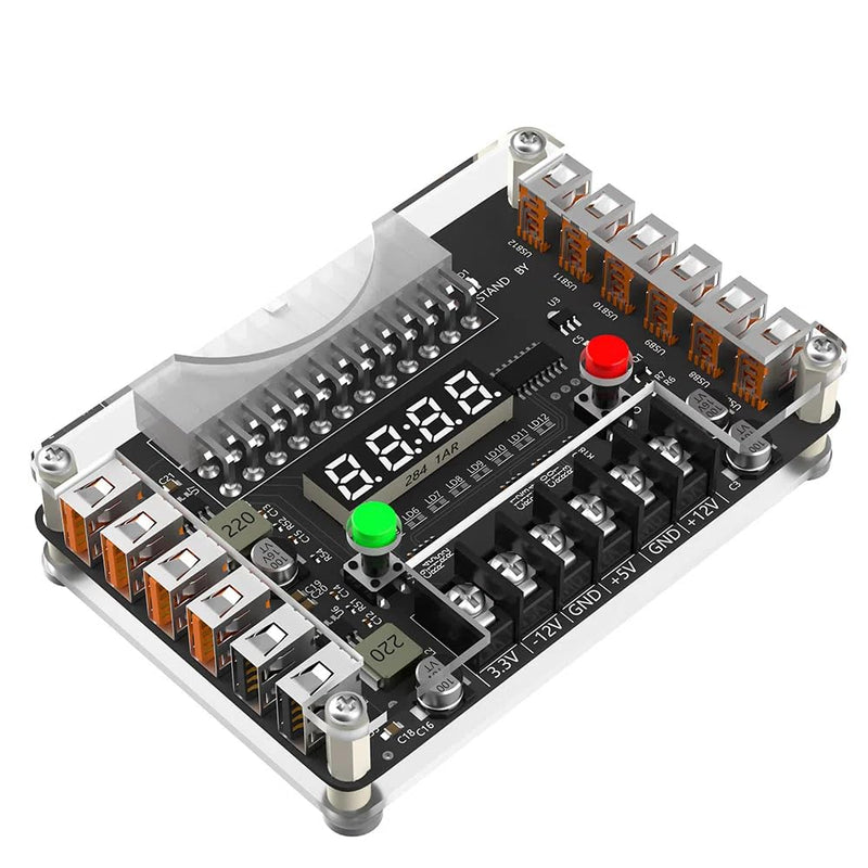Mustpoint New Version ATX Power Supply Breakout Board and Acrylic Case Kit with 3.3V, 5V, 12V,-12V Output Voltage and 12 Ports USB, 3A Maximum Output (Side-Insertion)