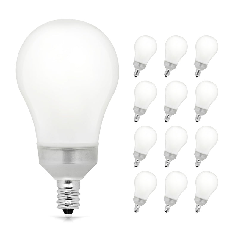 Feit Electric A15 LED Light Bulb, 40W Equivalent, Dimmable, E12 Candelabra Base, CRI 90, 450 Lumens, 5000K Daylight, Ceiling Fan Light Bulb, 15,000-Hour Lifetime, BPA1540C/950CA/2/6, 12 Pack 12 count 40-Watt Frosted