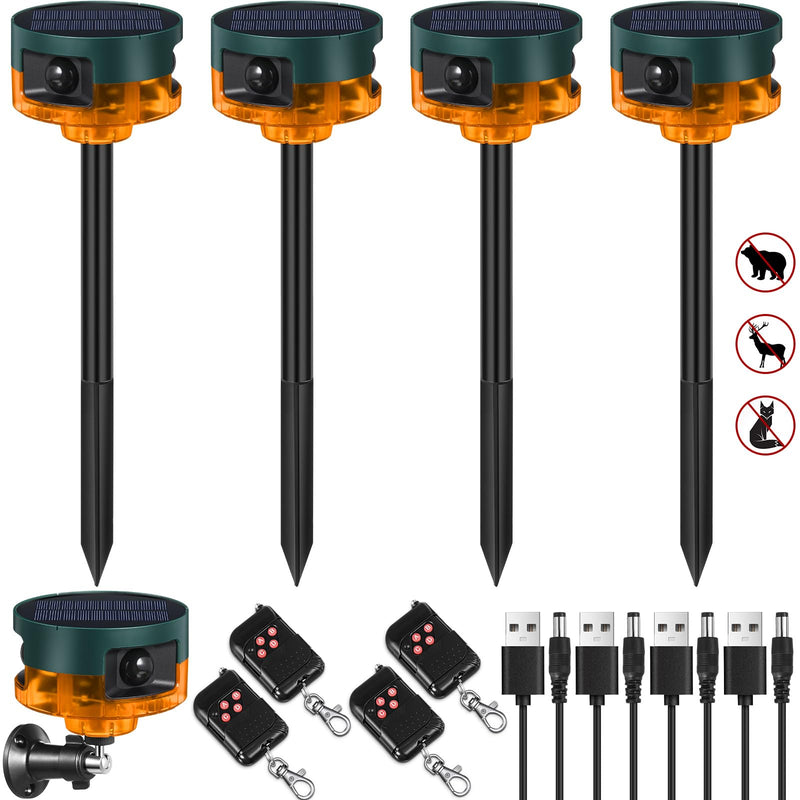 Qualirey 2 Pack Solar Outdoor Motion Sensor Alarm-Dog Barking&Gunshot Sound Support Recording Animal Deterrent for Home Security, 13 Kinds of Sounds (Yellow) Yellow
