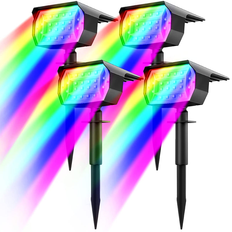 nipify 4 Pack Solar Spot Lights Outdoor Color Changing, 7 Modes Halloween RGB Solar Powered Waterproof Spotlight, Landscape Lighting for Outside Yard Garden Pathway Multicolor