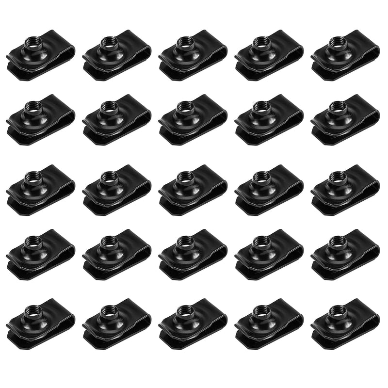 25-Pack M6 Extruded U-Type Nuts - Bumper Fender U-Style Clips - Black Spring Nuts Fasteners for Automotive Metal Fender and Grill Retainer Clips