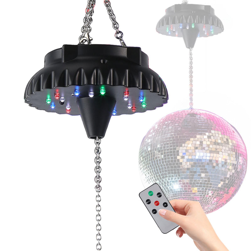 Disco Ball Motor Rotating with Light: Rechargeable Disco Ball Spinner with Remote Adjustable Speed - 18 RGBW LED Light for Hanging Mirror Ball Wedding Party Decor