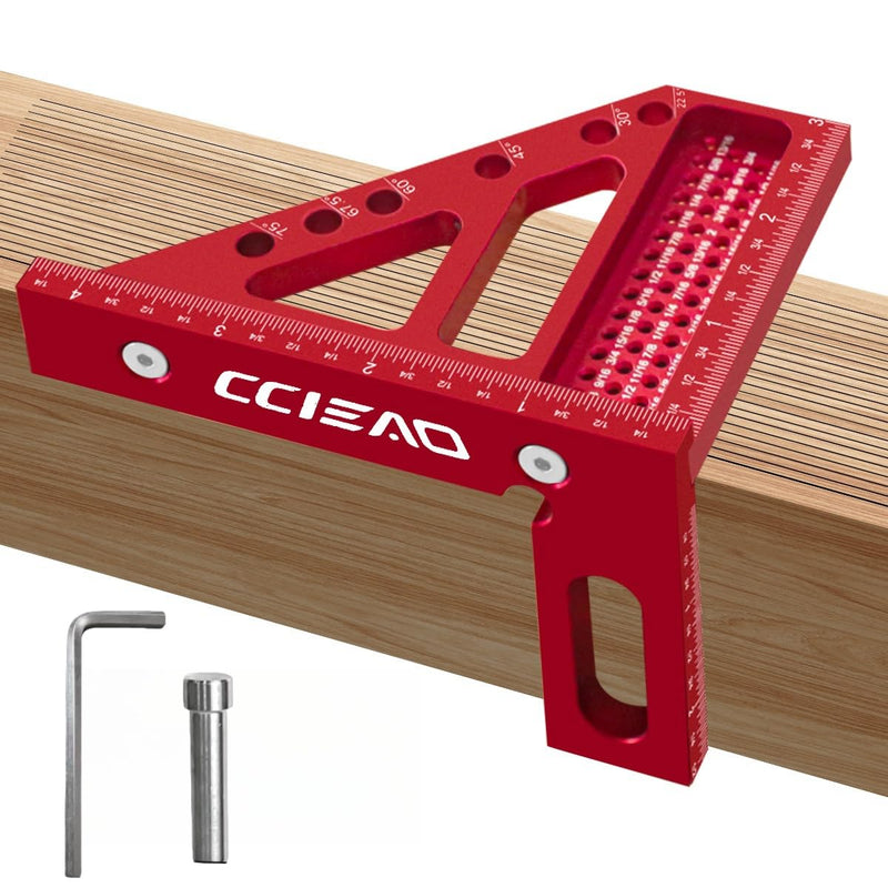 3D Carpenter Square with Degrees Scriber, 22.5-90 Degree Drawing Line Ruler with Pin, Precision Square for Woodworking, Construction, Craftsmen and DIY (Inch) Inch