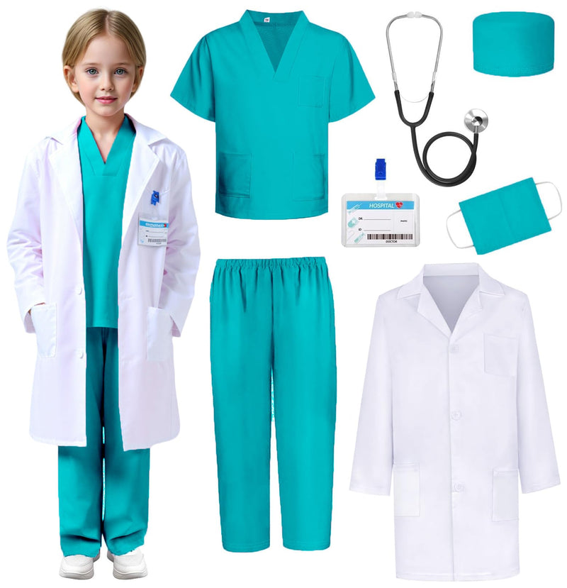 GZ-LAOPAITOU Doctor Costume for Kids Halloween Doctor Dress Up Birthday Cosplay Career Day Role Play Outfit Green 3-4 Years