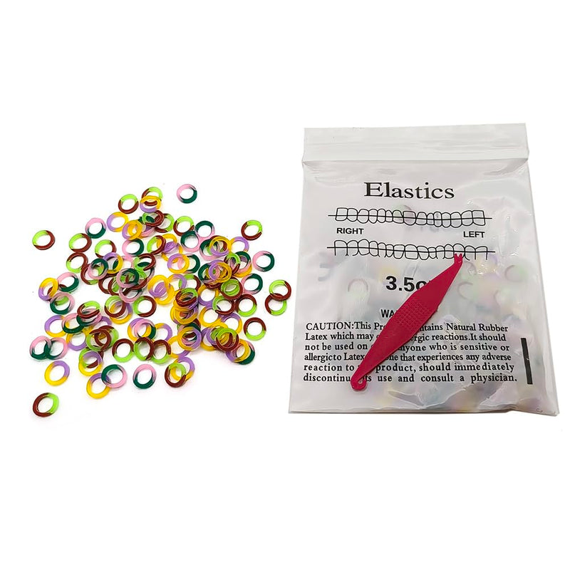 SNAWOP Orthodontic Elastic Rubber Band 3/16" Neon 100PCS Medium 3.5 Ounce Intraoral Teeth Brace Bands with Placer Hook 3/16" Medium 100PCS Multi-Color