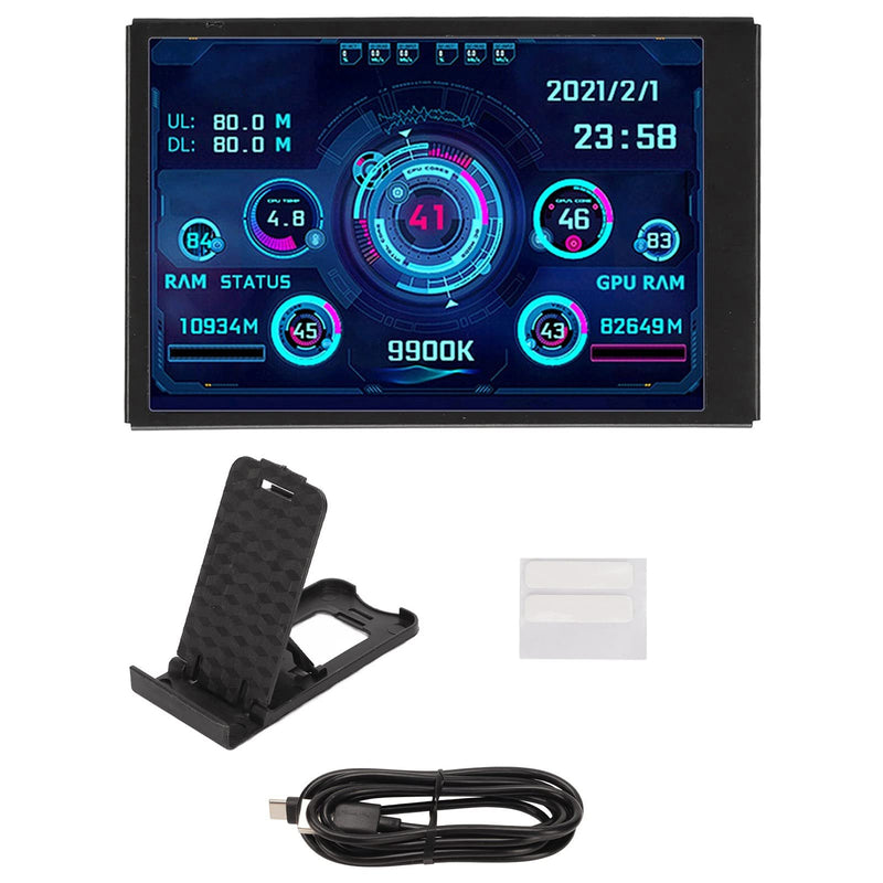 ZASCHMOY Computer Temperature Monitor, Small Screen, Display for aida64 PC, CPU Data Monitor, Easy to Use for Computer Enthusiasts, 3.5 USB (Black) Black
