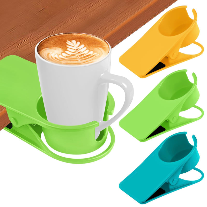 3PCS Drinking Cup Holder Clip Kalolary Chair Desk Bottle Cup Stand DIY Glass Clamp Storage Saucer Clip with Groove for Potted Plant Beverage Coffee Mug Holder Clip for Home Office (Yellow Green Blue) 3PCS Blue Green Yellow