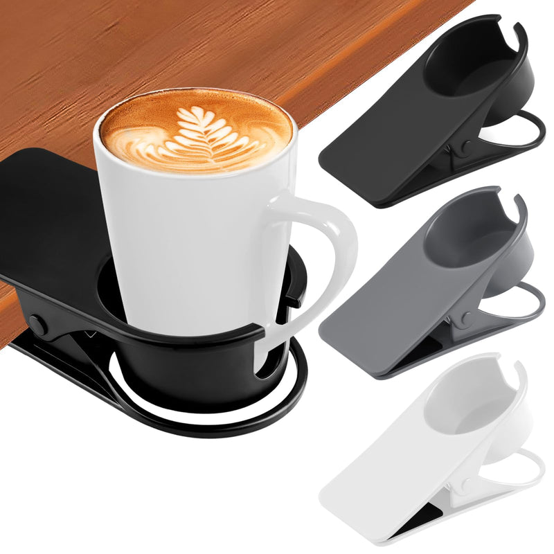 3PCS Drinking Cup Holder Clip Kalolary Chair Desk Bottle Cup Stand DIY Glass Clamp Storage Saucer Clip with Groove for Potted Plant Beverage Coffee Mug Holder Clip for Home & Office (Black White Grey) 3PCS Black White Gray