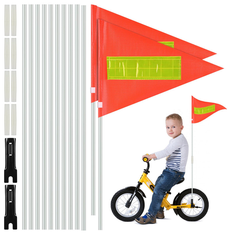 2 Sets Bike Flags with Pole, 6 Ft Safety Reflective Flags with Pole for Kids and Adult, Adjustable Heavy Duty Fiberglass Flag Pole, Tear-Resistant & High Visibility Orange Safety Flag for Cycling Orange-2pcs