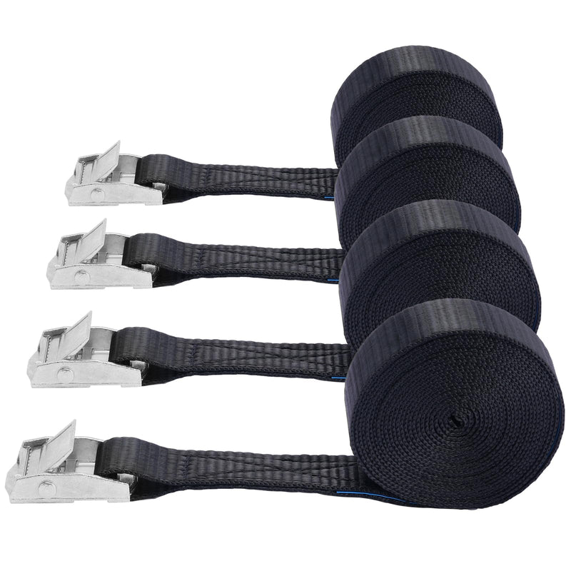 Lashing Straps,1" x 10Ft Adjustable Cam Buckle Tie Down Cinch Strap for Packing Black 4 Pack,Packing Straps Heavy-Duty for Cargo/Luggage/Kayak/Truck/SUV/Car Roof Rack XK25mm*3000mm*4pcs
