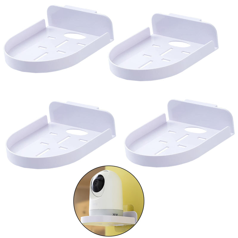 4 Pcs Security Camera Wall Mount, Baby Monitor Wall Mount, Adhesive Small Wall Shelf for Bedroom Kitchen Living Room with Cable Clips (White)
