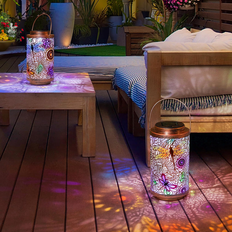2Pack Solar Outdoor Lanterns Waterproof Dragonfly Garden Gifts for Women Patio Decor Lights Metal Lantern for Yard, Tabletop, Porch, Outside,Mothers Day Gifts for Mom Women KG3037QT