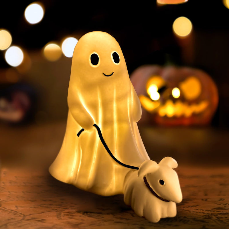 Ghost Walking Dog Display Statue Nightlight, Warm Lighted Indoor Figurine Lamps, Halloween Decors Spooky Dog Light, Cute Decorations for Party, Home, Bedroom, Shelf, Table Centerpiece (Boy) Boy