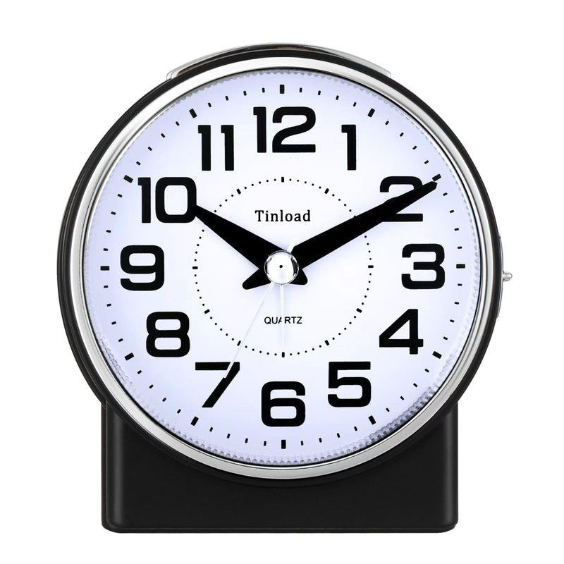 4.3" No Ticking Analog Alarm Clock,Silent Readable for Seniors,Easy to Set,Gradual Rise Alarm,Big Numbers,On/Off Switch on Side,Gentle Wake,Snooze,Lighted on Demand,Battery Operated,Black Black