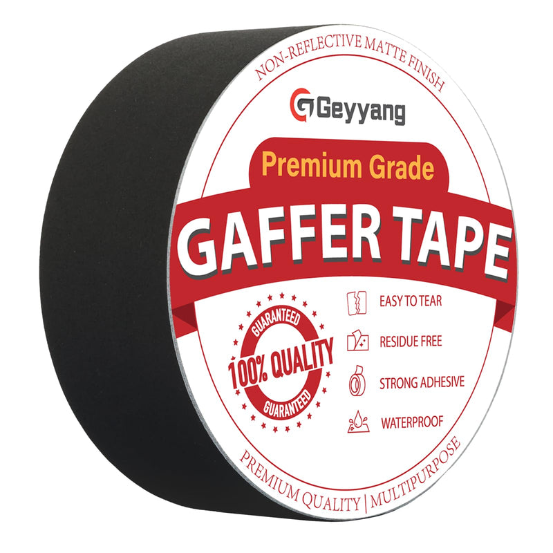 GEYYANG Gaffers Tape 2 Inch x 22 Yards,Professional Grade Black Gaffer Tape - No Residue,Non-Reflective,Heavy-Duty Waterproof Matte Gaff Cloth Tape for Photography,Filming Backdrop,Stage Setup 2in × 22yd 1