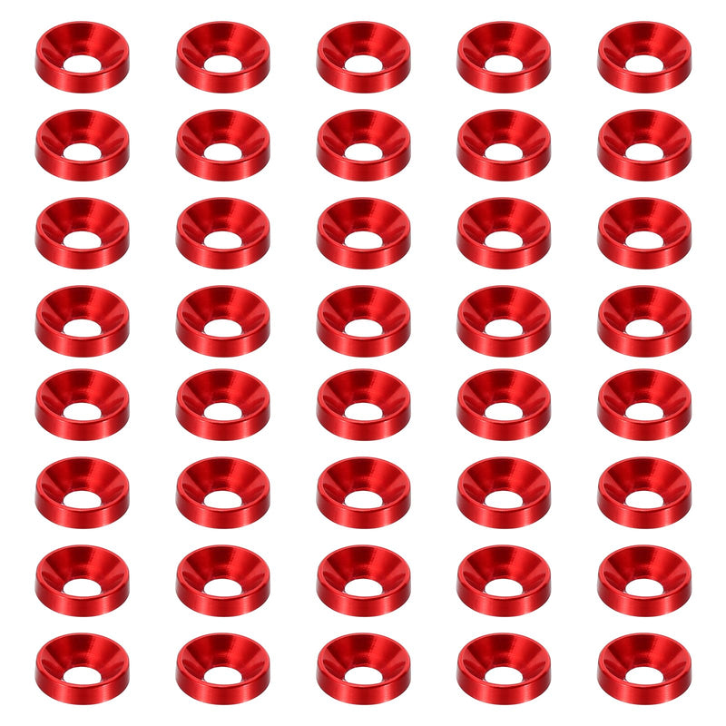 PATIKIL M3 Finish Countersunk Washer, 40pcs Anodized Aluminum Alloy Flat Cup Head Screw Gasket Bolt for Mechanical Accessories Parts DIY Models, Red 40