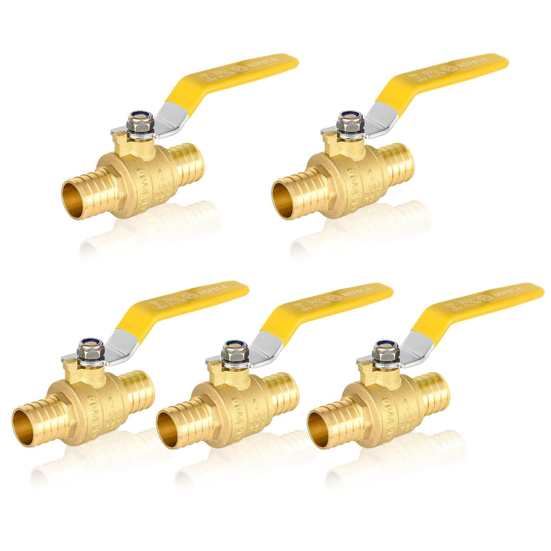 5PACK GUOFIS 1"PEX Crimp Full Port Ball Valve,Yellow Handle(VALVE020-5) 5 Yellow Handle
