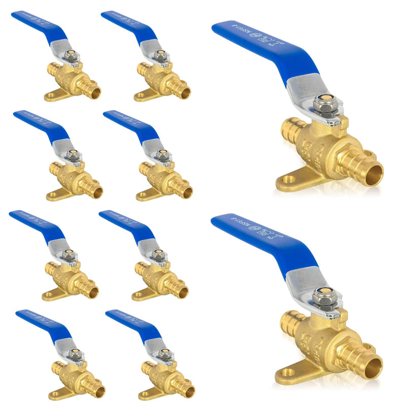 10PACK GUOFIS 1/2"PEX Crimp Shut off Ball Valve with Drop Ear(VALVE274-10) 10 Blue Handle