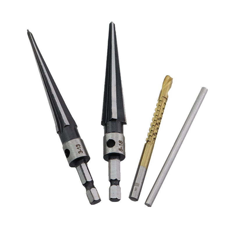 1 Set Carbon Steel Taper Reamer Set of Four Hexagonal Shank Woodworking Taper Reamer Set Electric Drill Reaming Edge Tool Hand Drill Drilling for Wood Thin Iron Plastic Opening Work