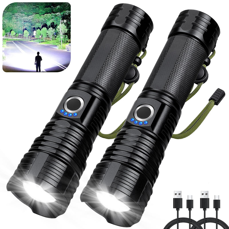 Rechargeable Flashlights High Lumens, 2Pack 99000 Lumen Super Bright LED Flashlight with 5 Modes & Waterproof, USB Fast Charging Handheld High Powered Flash Light for Home, Camping, Emerge∩cies