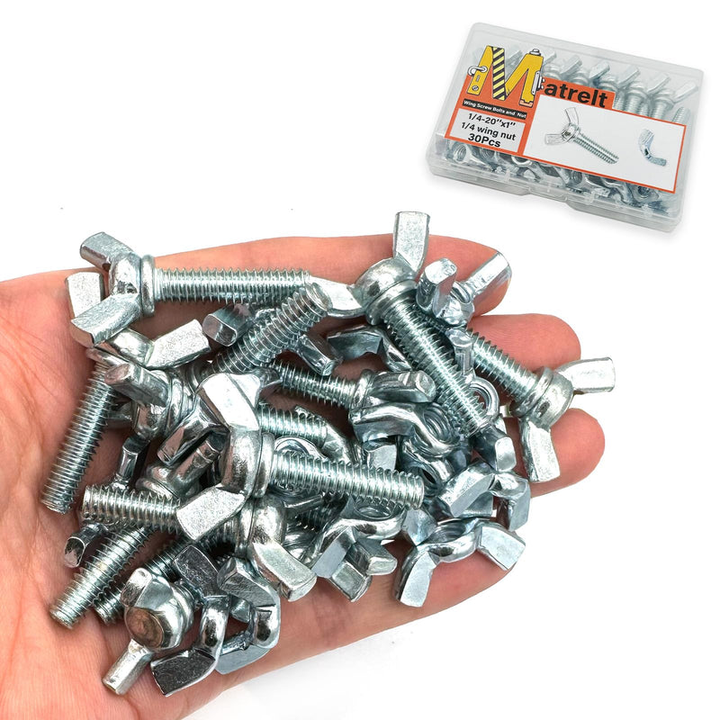 30 Pcs 1/4"-20 x1 Wing Screw Bolts and Wing Nut Kit Butterfly Screws and Nut with Hand Twist Tighten Wing Head Zinc Plated Hardware Fitting Fastenings Assortment Kit Silver 15 Sets 1/4"-20 x1" WingScrews&WingNuts
