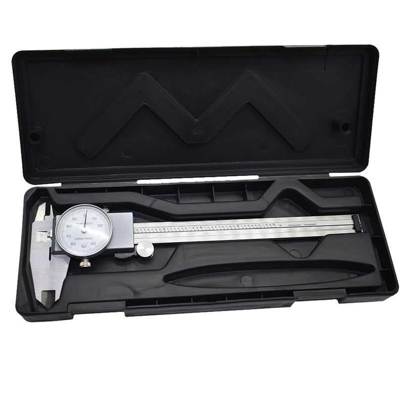 6 inch Dial Caliper Imperial Stainless Steel Shockproof Measuring Measurement 4-Way Dial Caliper 0.001" with Plastic Case