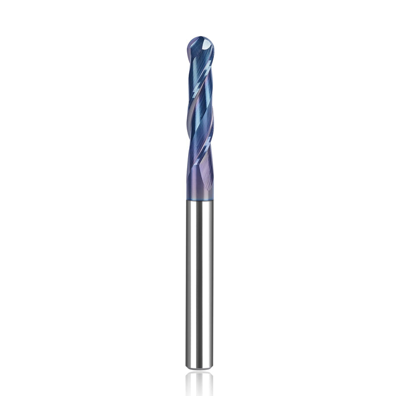 SpeTool Ball Nose CNC Spiral Router Bits, Double Flutes Carbide End Mill 1/4 Inch Shank with TAC Coating, 3 inch Over Length 1/4" Dia -1-1/8" CL - 1/4" Shank