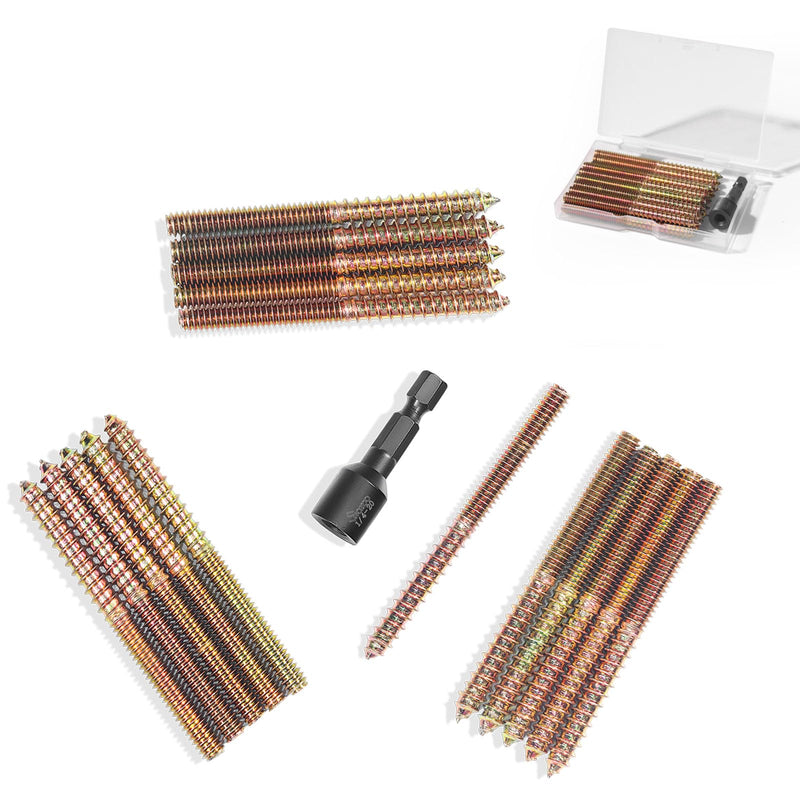 16PCS 1/4"-20 x 3" Hanger Bolts Kit & 1PCS 1/4"-20 Hanger Bolt Driver with 1/4 Hex Shank,Double-Headed Screws,Self-Tapping Screw,Wood Dowel Screw,Suitable for Assembling Furniture 1/4-20"x3"-16PCS