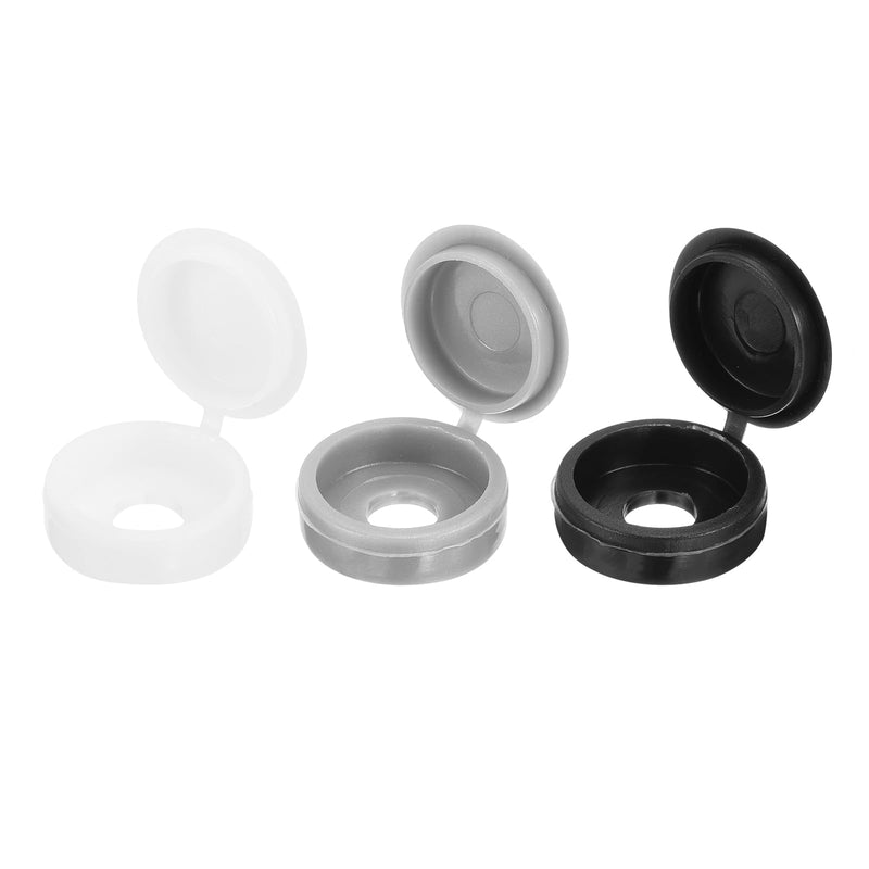 uxcell 150Pcs Screw Cover Caps, Plastic Hinged Screw Covers, Snap Washer Covers Screw Caps for Furniture and Walls, Black/White/Grey 150