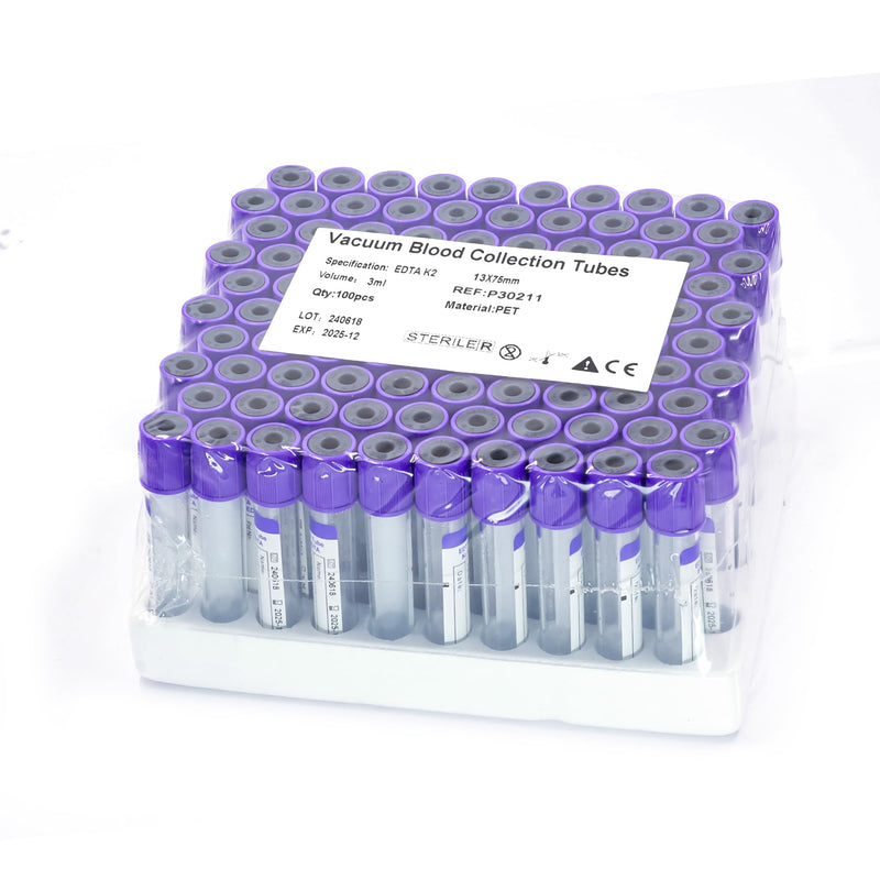 Vacutainer Blood Collection Tubes Lab Vacuum Blood Collecting Tube for Pet Animals Veterinary Lab Supplies 100 Pcs Wrap Packaging (K₂ EDTA Tube, 3ml) K₂ EDTA Tube