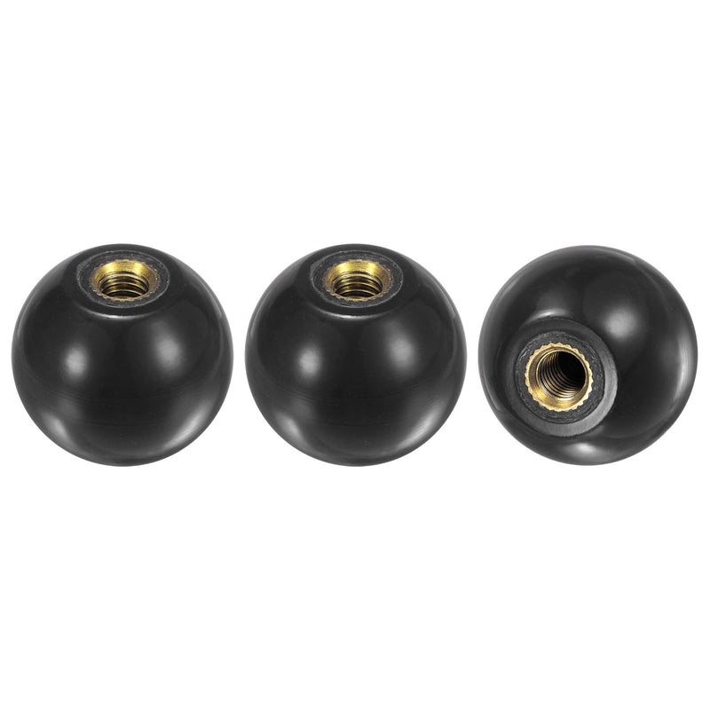 3-Pack Threaded Ball Knobs, M6 Female Thread 25mm Dia. Thermoset Ball Knob for Lathe/Machine/Lawn Mowers, Round Phenolic Brass Insert Lever Handle [Black] M6x25mm Black