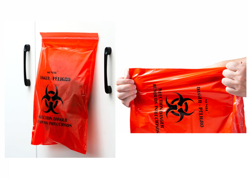 Biohazard Bags Small with Strong Adhesive Strip for Lab,Tattoo Parlors, Clinics and Home,Rip Proof,1.57 Mil,50 Count 50