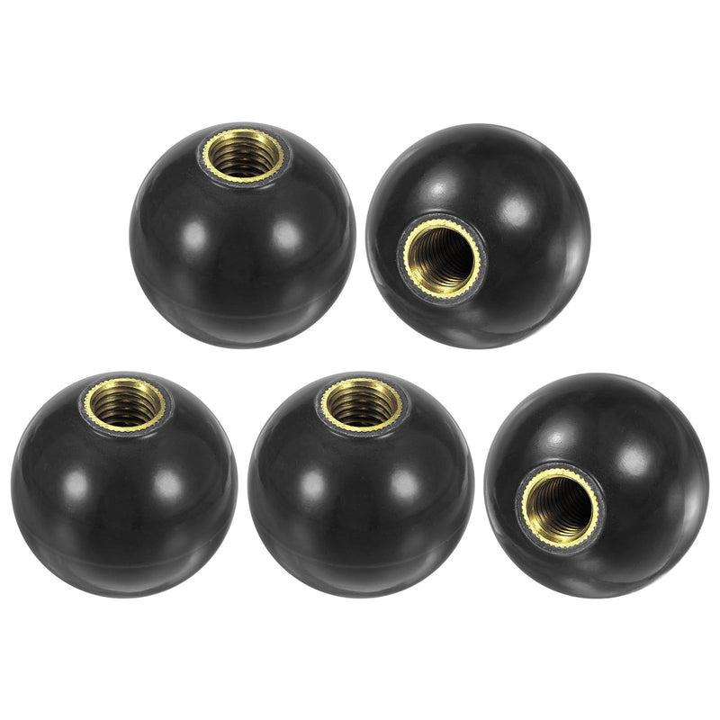 5-Pack Threaded Ball Knobs, M12 Female Thread 40mm Dia. Thermoset Ball Knob for Lathe/Machine/Lawn Mowers, Round Phenolic Brass Insert Lever Handle [Black] M12x40mm Black