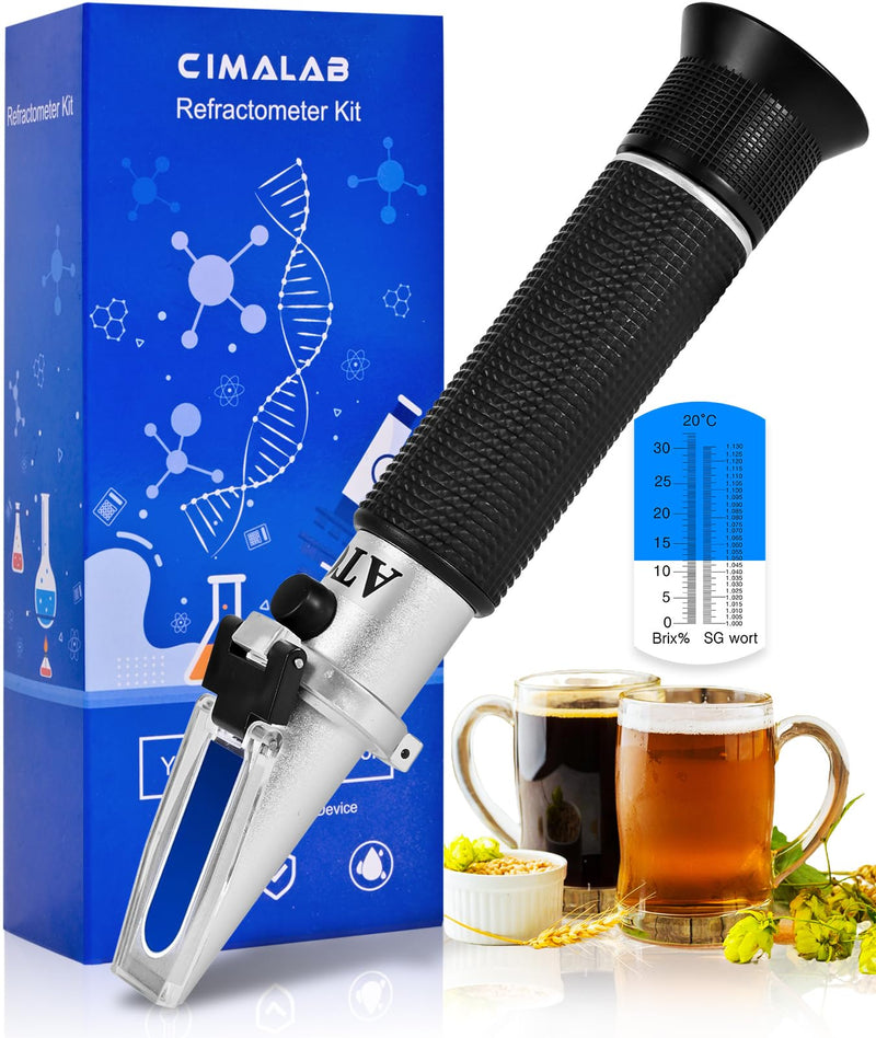 Brix Refractometer, Brix Meter Refractometer with ATC, Dual Scale Refractometer Brix 0-32% & Specific Gravity 1.000-1.130, Lab Refractometer for Wine Making, Beer Brewing, Fruit, Sugar Content - NewNest Australia
