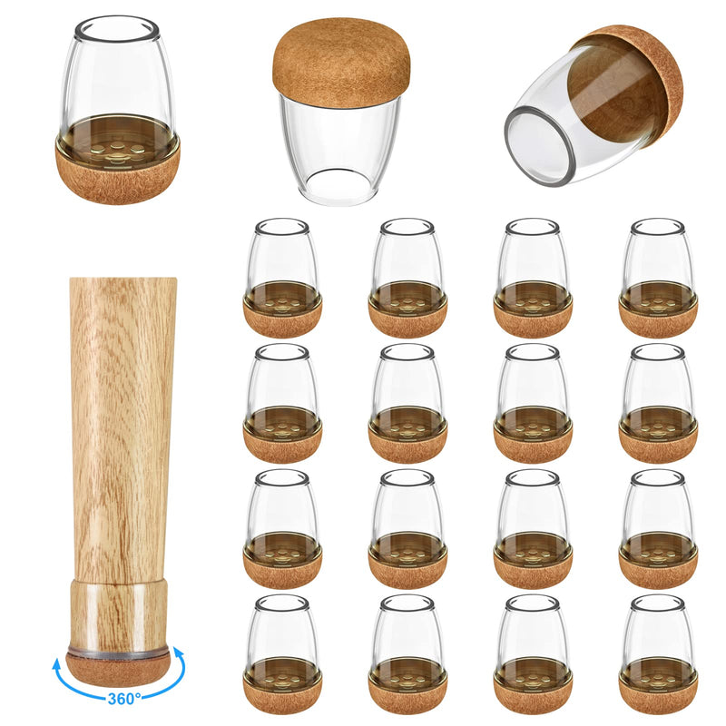 16 Pack Chair Leg Floor Protectors for Hardwood Floors, Round Rubber Furniture Sliders, 360°Felt Pad Bottom Wrapped Thickening Silicone Furniture Legs Caps Covers(Round,Clear-S) Transparent-S