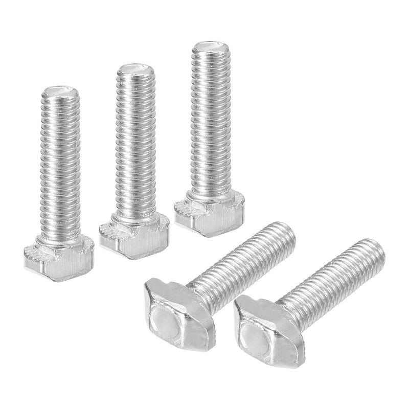 uxcell 20Pcs T-Slot Bolts, M5 x 20mm Hammer Head Bolt T Screw Drop-in Stud for 2020 Series T-Slot Aluminum Extrusion Profile, Carbon Steel Nickel Plated, Silver 20