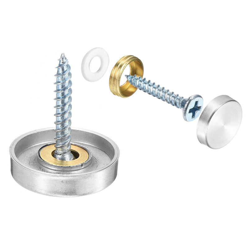 uxcell 24 Pcs Screw Covers Caps, 304 Stainless Steel Mirror Screws Decorative Caps Cover Nails, Mirror Screws Fasteners for Sign Advertising Hardware Construction, 20mm Diameter, Silver