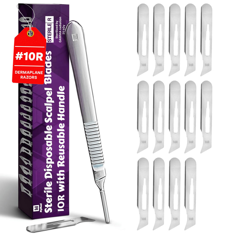 10R Blades Dermaplaning Razor for Women Face 10R Blades with Scalpel Handle - Pack of 15 Dermaplane Blades Scalpel 10R + Dermaplane Handle #3, Size 10R Scalpel Blades, Dermaplane Blades 10R #10R