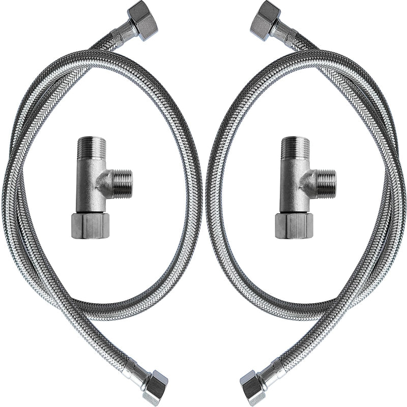 31 Inch Faucet Water Supply Lines, 3/8" Comp x 1/2" FIP Connector Braided Stainless Steel Bathroom Kitchen Faucet Hose, Extra Long cUPC Sink Hose with Tee Valve, 2 Pack 31 Inch