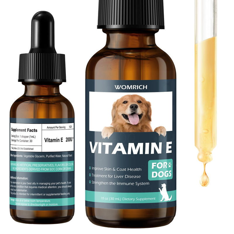 Vitamin E for Dogs 30 ML - Dog Vitamins E - Vitamin E Dropper for Dogs, Improve Skin & Coat Health, Treatment for Liver Disease, Strengthen Immune System - Natural Formula for All Ages, and Breeds - PawsPlanet Australia