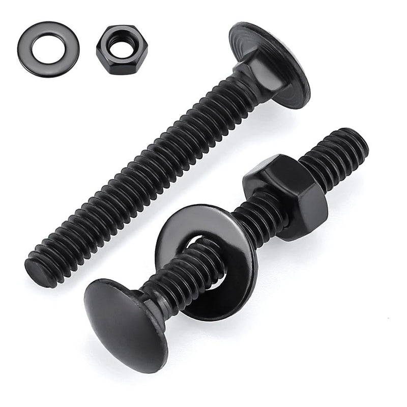 Glvaner (8 Sets) 3/8-16 x 1-1/4" Stainless Steel Carriage Bolts Screws Black and Hex Nuts & Flat Washers Black, Round Head Square Neck, 304 Stainless Steel 18-8, Full Thread Coverage 3/8-16 x 1-1/4"