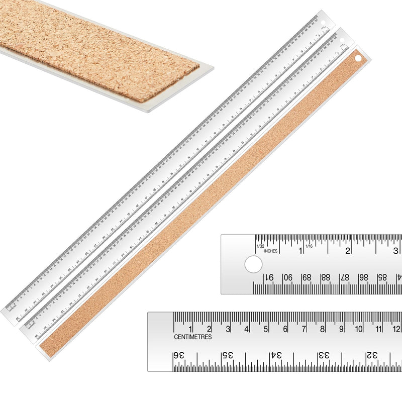 2 Pieces 36 Inch Metal Yard Stick Non-slip Ruler with Cork Backing Stainless Steel Metal Ruler Large Edge Rulers Yard Stick with Inch and Centimeters Drafting Office Tool Prevent Ink Leakage