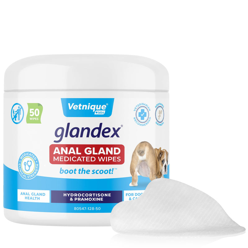 Vetnique Glandex Medicated Dog Butt Wipes & Spray for Dog Scooting - Topical Anti Itch Skin Relief for Soothing Inflamed Anal Glands in Dogs & Cats - Fast Acting Formula 50ct (50ct Wipes) 50ct Wipes - PawsPlanet Australia