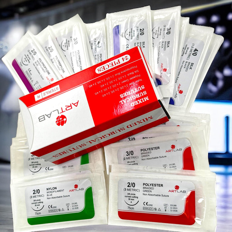 ArtLab-Mixed Practice Sutures -Sutures Thread W/Needle (Mixed 2/0,3/0,4/0)-for Medical,Nursing,and Veterinary Students Suture Training Suture Kit Companion Demonstration and Education Use Only-24/pk
